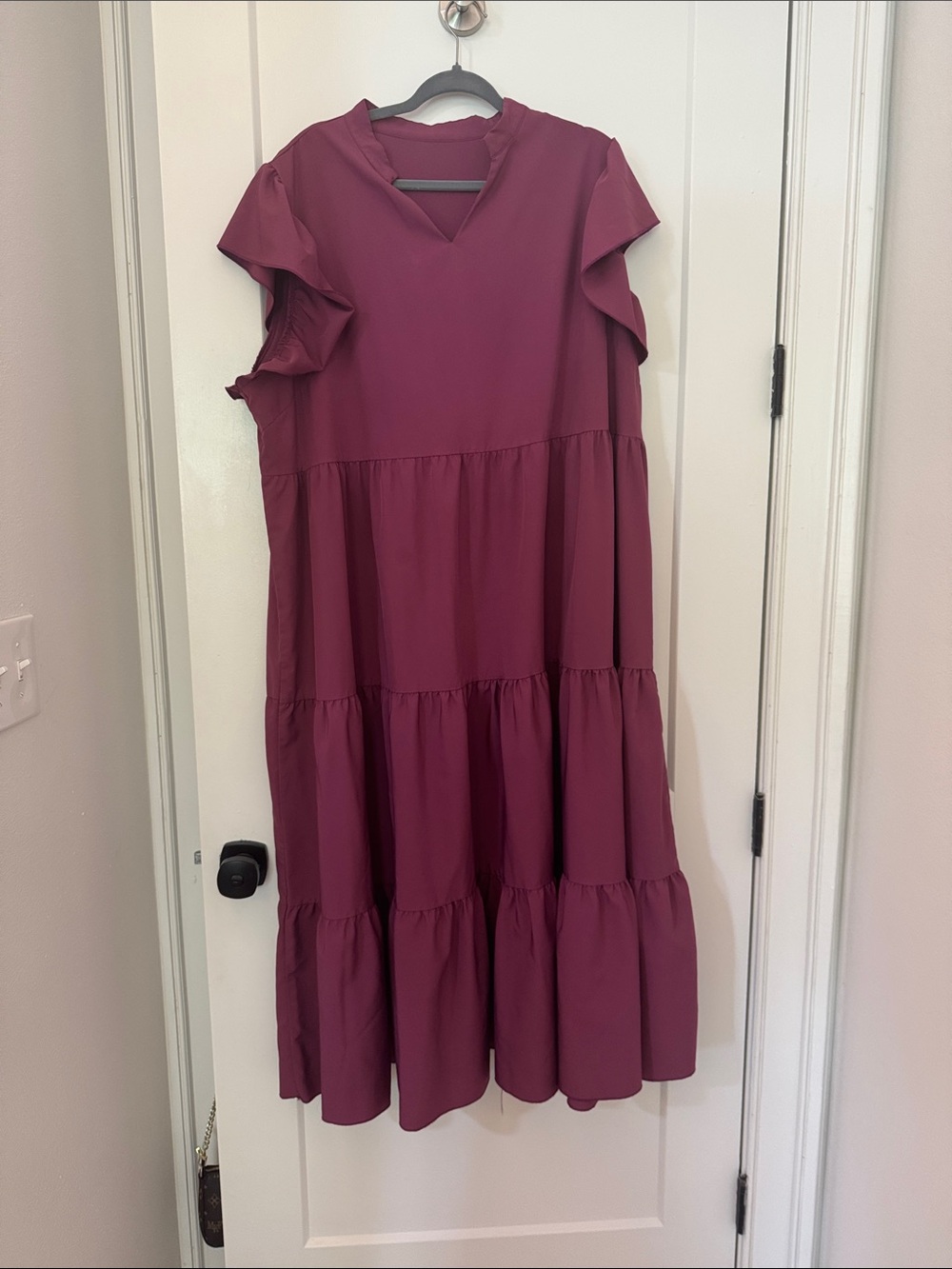SHEIN Plum Tiered Midi Dress with Ruffle Sleeves